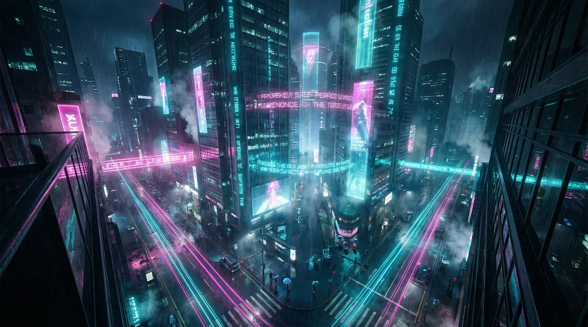 2012 在线 竖屏短剧平台首页背景 - 赛博朋克都市夜景
